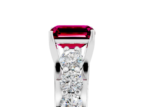 White gold Emerald Cut Garnet Engagement Ring with Pavé Band and Four-Prong Setting_5