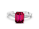White gold Emerald Cut Garnet Engagement Ring with Side Stone Accents and Four-Prong Setting_27