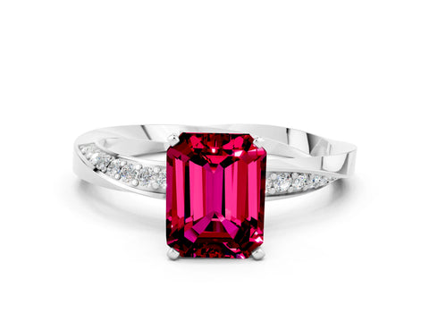 White gold Emerald Cut Garnet Engagement Ring with Side Stone Accents and Four-Prong Setting_27