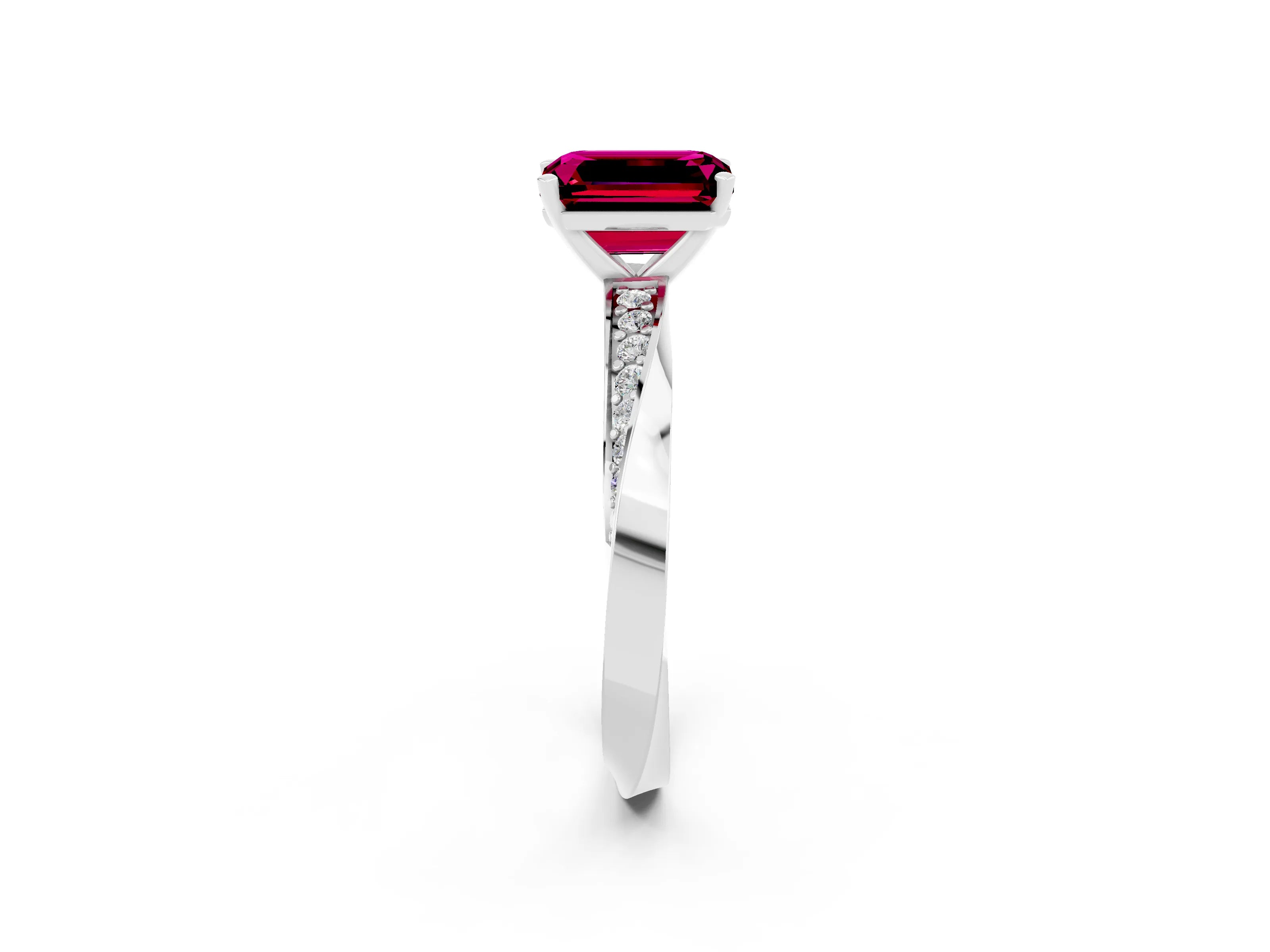 White gold Emerald Cut Garnet Engagement Ring with Side Stone Accents and Four-Prong Setting_29