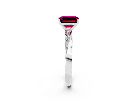 White gold Emerald Cut Garnet Engagement Ring with Side Stone Accents and Four-Prong Setting_29