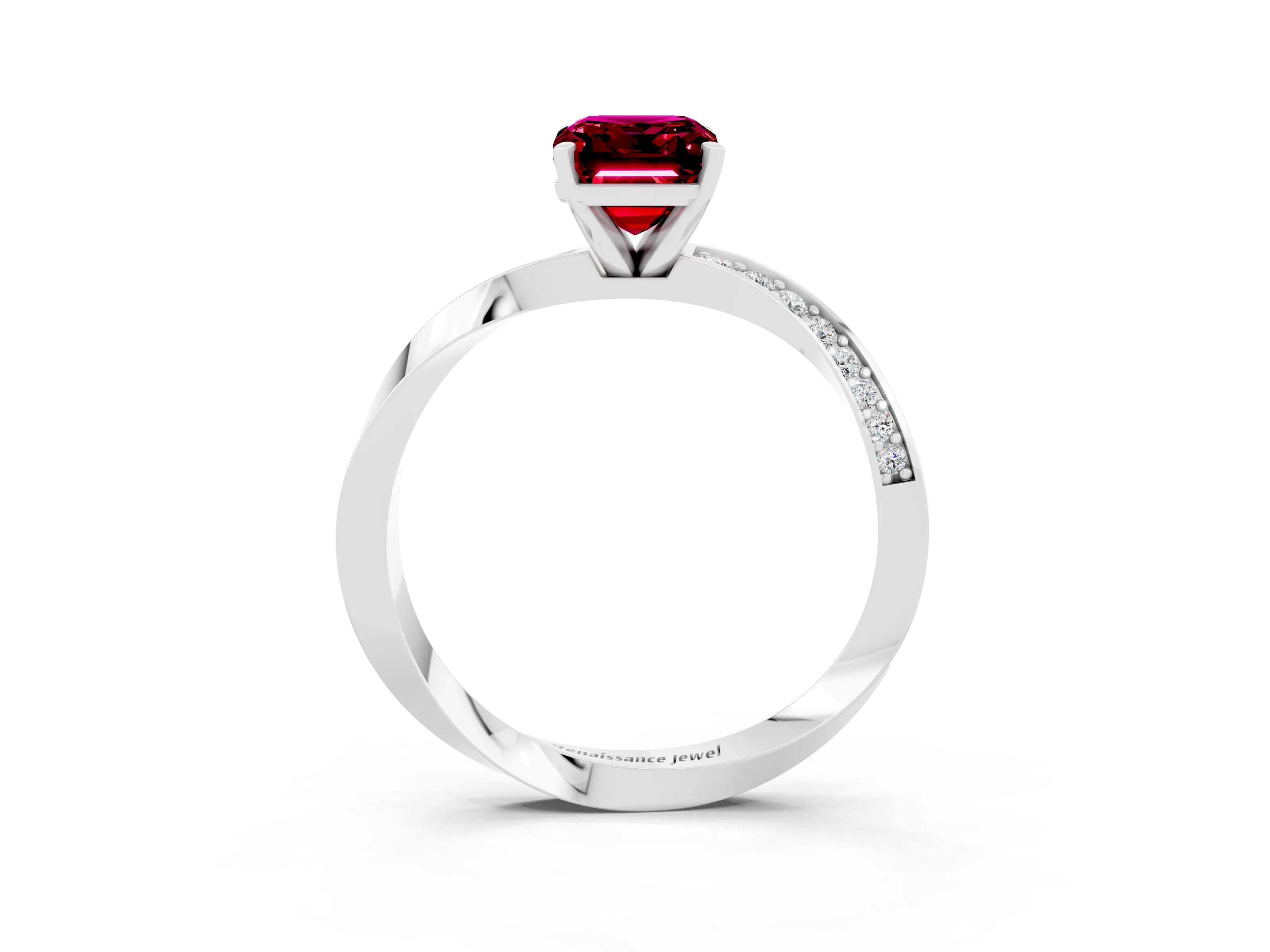 White gold Emerald Cut Garnet Engagement Ring with Side Stone Accents and Four-Prong Setting_30