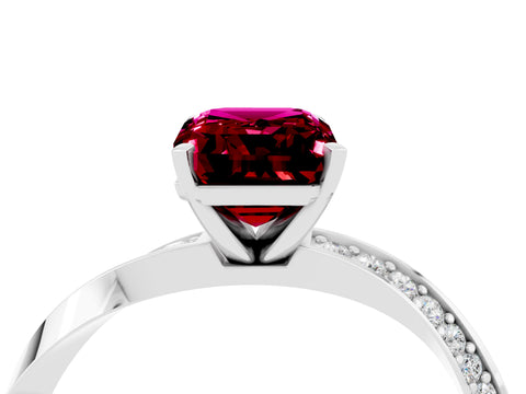 White gold Emerald Cut Garnet Engagement Ring with Side Stone Accents and Four-Prong Setting_31