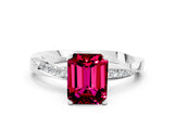 White gold Emerald Cut Garnet Engagement Ring with Side Stone Accents and Four-Prong Setting_84