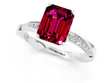 White gold Emerald Cut Garnet Engagement Ring with Side Stone Accents and Four-Prong Setting_85