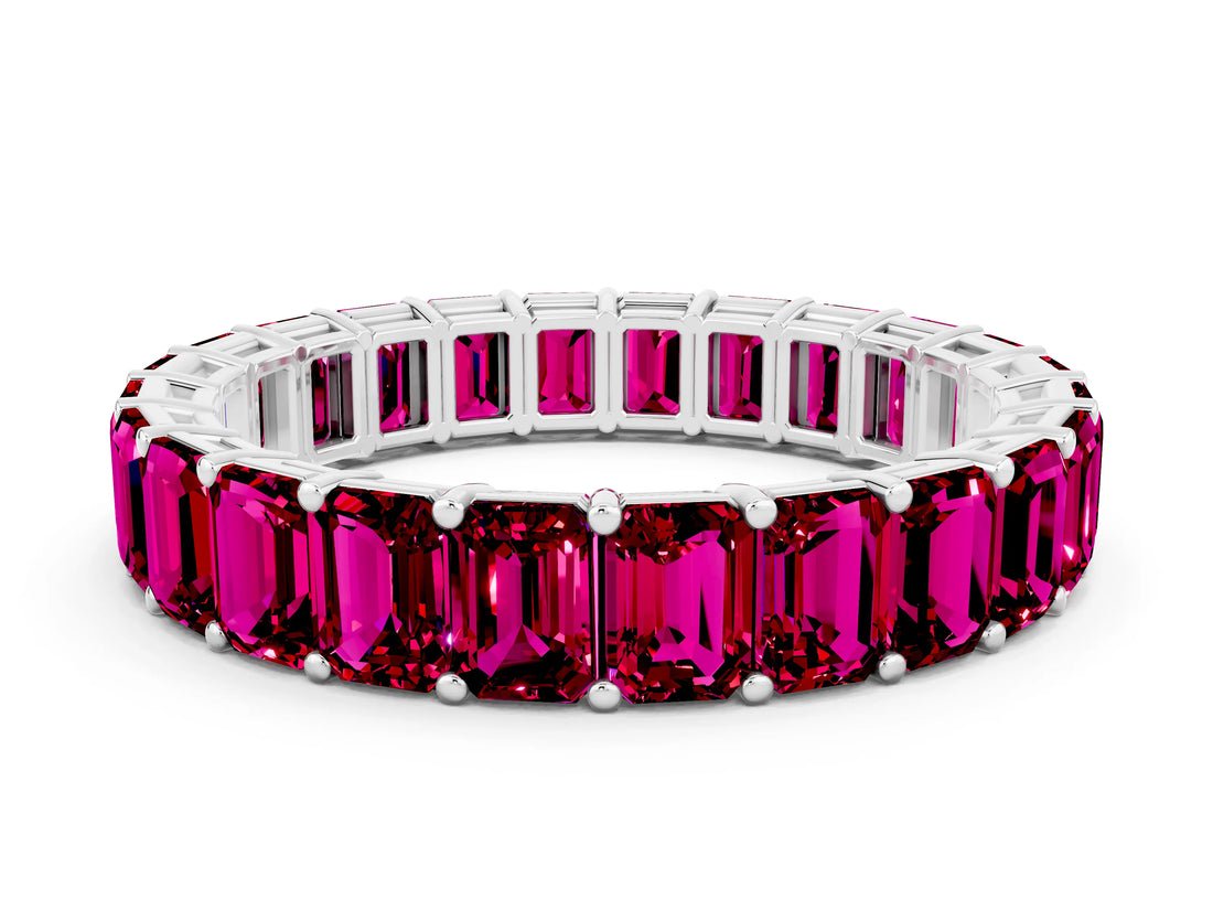 White gold Emerald Cut Garnet Eternity Band with Shared Prong Setting_6