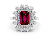 White gold Emerald Cut Garnet Floral Double Halo Engagement Ring with Prong Setting_60