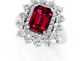 White gold Emerald Cut Garnet Floral Double Halo Engagement Ring with Prong Setting_62