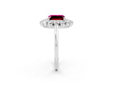 White gold Emerald Cut Garnet Floral Double Halo Engagement Ring with Prong Setting_62