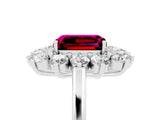 White gold Emerald Cut Garnet Floral Double Halo Engagement Ring with Prong Setting_65