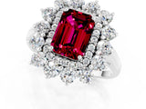 White gold Emerald Cut Garnet Floral Double Halo Engagement Ring with Prong Setting_85