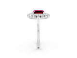White gold Emerald Cut Garnet Floral Double Halo Engagement Ring with Prong Setting_86