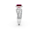 White gold Emerald Cut Garnet Halo Ring with Round Split Shank and Prong Setting_62