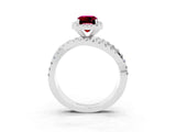 White gold Emerald Cut Garnet Halo Ring with Round Split Shank and Prong Setting_63