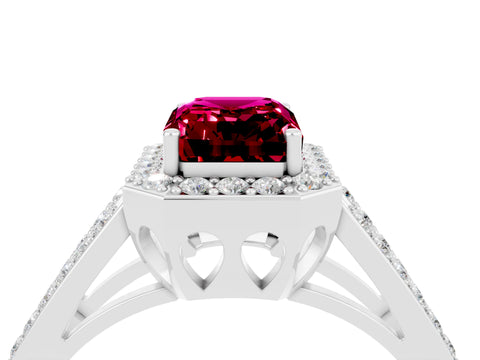 White gold Emerald Cut Garnet Halo Ring with Split Shank U-Prong Band and Four-Prong Setting_4