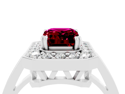White gold Emerald Cut Garnet Halo Ring with Split Shank and Four-Prong Setting_4