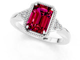 White gold Emerald Cut Garnet Halo Ring with Tapered Band and Four-Prong Setting_1