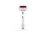 White gold Emerald Cut Garnet Halo Ring with Tapered Band and Four-Prong Setting_2