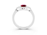 White gold Emerald Cut Garnet Halo Ring with Tapered Band and Four-Prong Setting_3