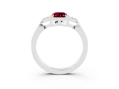 White gold Emerald Cut Garnet Halo Ring with Tapered Band and Four-Prong Setting_3
