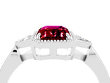 White gold Emerald Cut Garnet Halo Ring with Tapered Band and Four-Prong Setting_4