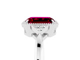 White gold Emerald Cut Garnet Halo Ring with Tapered Band and Four-Prong Setting_5
