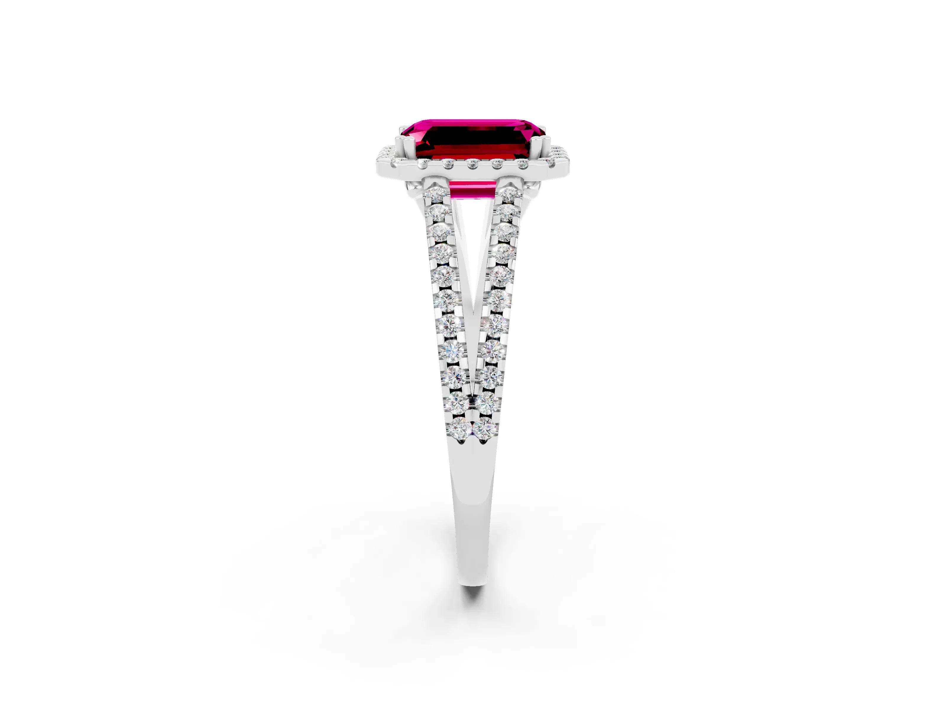 White gold Emerald Cut Garnet Halo Split Shank Engagement Ring_14