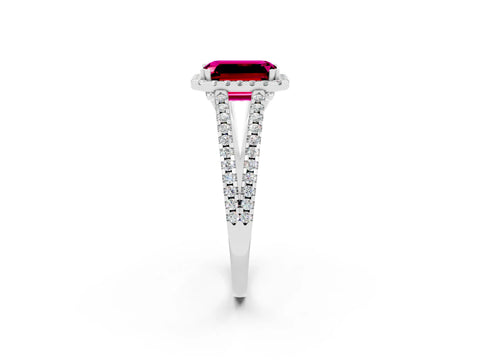 White gold Emerald Cut Garnet Halo Split Shank Engagement Ring_14