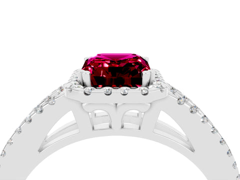 White gold Emerald Cut Garnet Halo Split Shank Engagement Ring_16