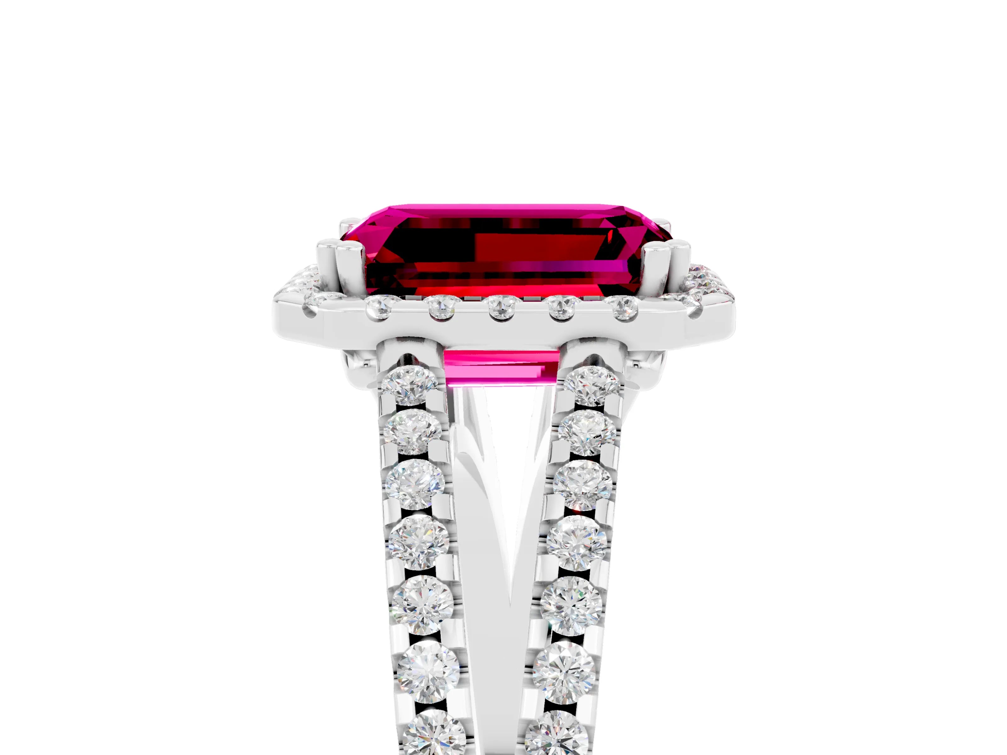 White gold Emerald Cut Garnet Halo Split Shank Engagement Ring_17