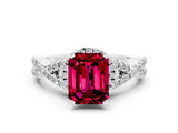 White gold Emerald Cut Garnet  Halo Twist Band Solitaire Prong Setting Ring_24