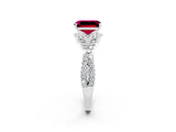 White gold Emerald Cut Garnet  Halo Twist Band Solitaire Prong Setting Ring_26
