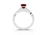 White gold Emerald Cut Garnet  Halo Twist Band Solitaire Prong Setting Ring_27