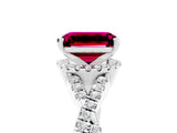 White gold Emerald Cut Garnet  Halo Twist Band Solitaire Prong Setting Ring_29