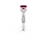 White gold Emerald Cut Garnet Halo Twist Band Solitaire Prong Setting Ring_2