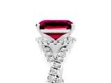 White gold Emerald Cut Garnet Halo Twist Band Solitaire Prong Setting Ring_5