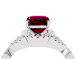 White gold Emerald Cut Garnet  Halo Twist Band Solitaire Prong Setting Ring_64
