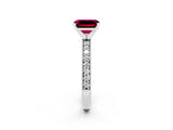 White gold Emerald Cut Garnet Milgrain Pavé Engagement Ring with Four-Prong Setting_14