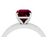 White gold Emerald Cut Garnet Milgrain Pavé Engagement Ring with Four-Prong Setting_16