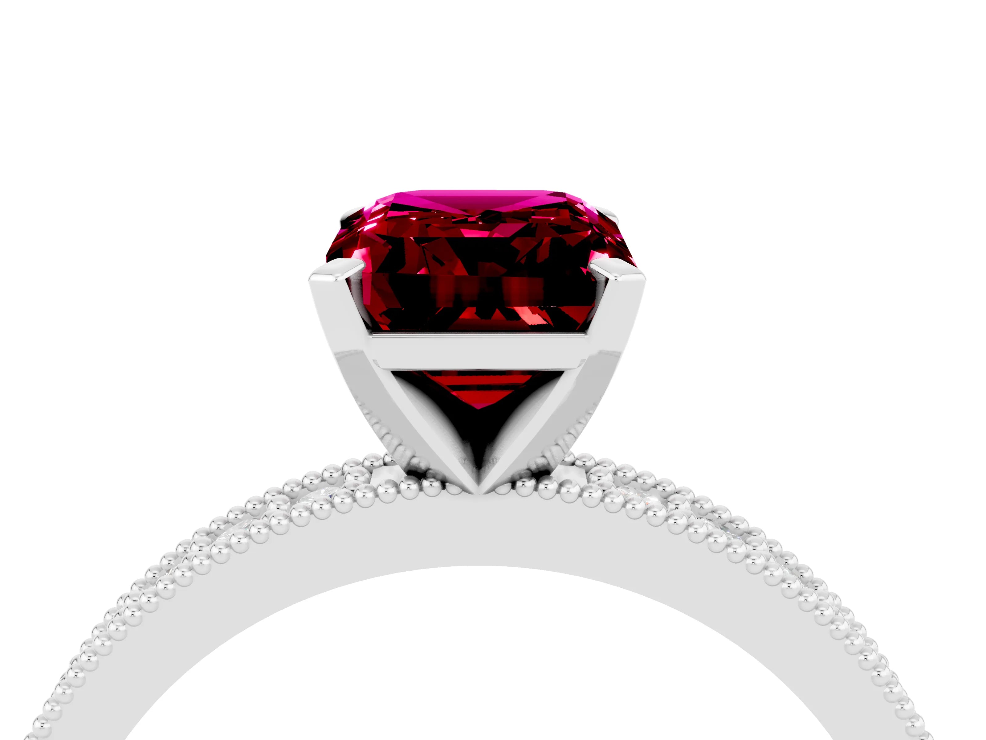 White gold Emerald Cut Garnet Milgrain Pavé Engagement Ring with Four-Prong Setting_16