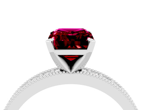 White gold Emerald Cut Garnet Milgrain Pavé Engagement Ring with Four-Prong Setting_16