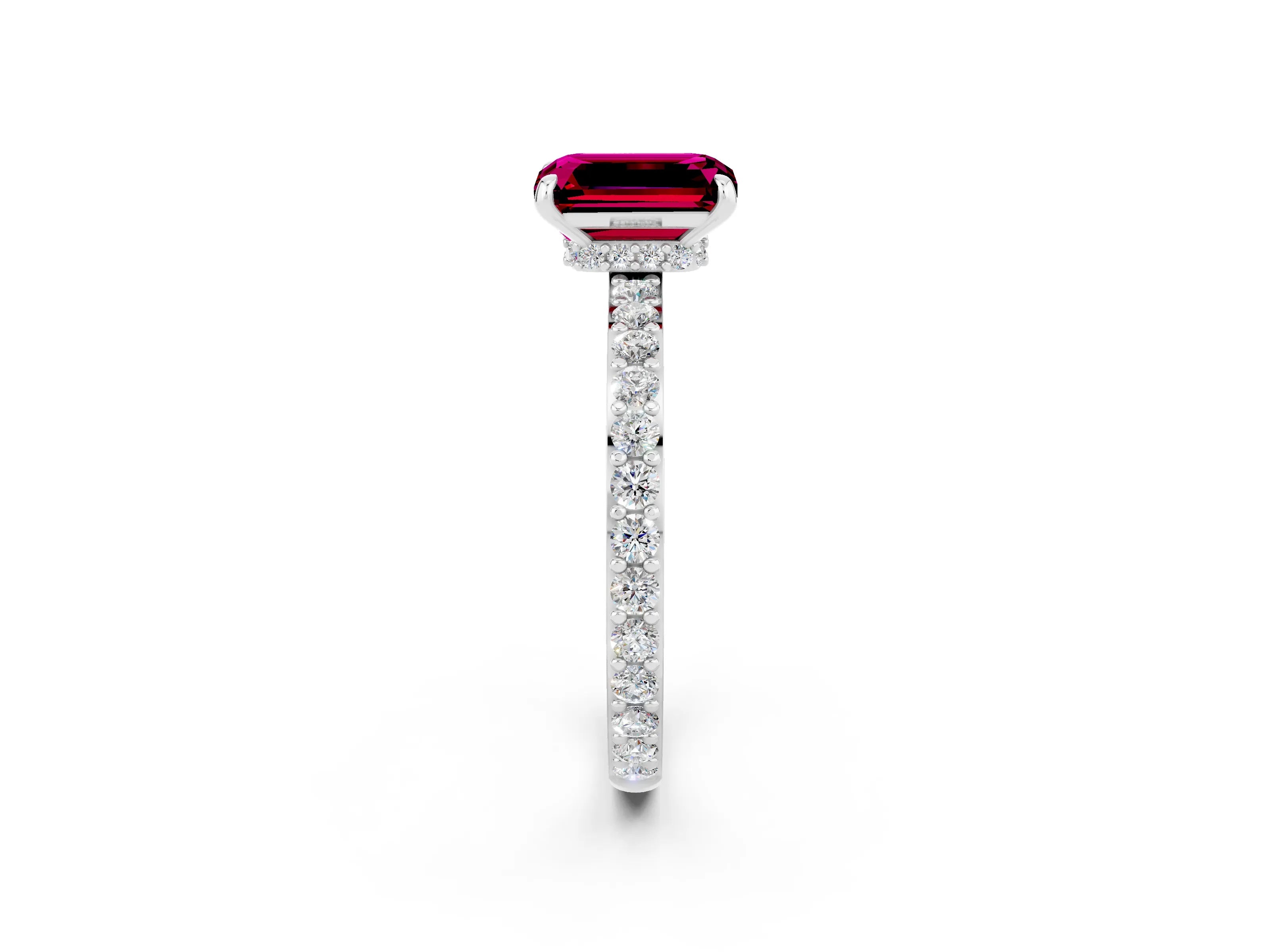 White gold Emerald Cut Garnet Pavé Engagement Ring with Round  Accents and Prong Setting_14