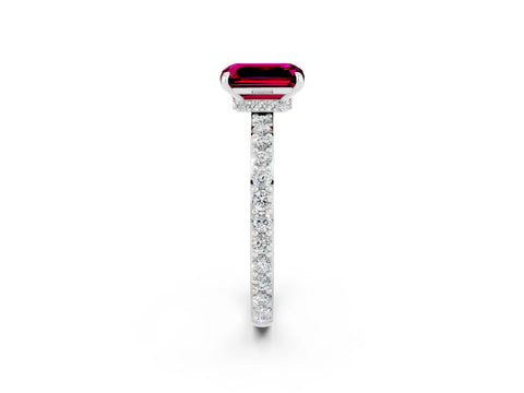 White gold Emerald Cut Garnet Pavé Engagement Ring with Round  Accents and Prong Setting_14