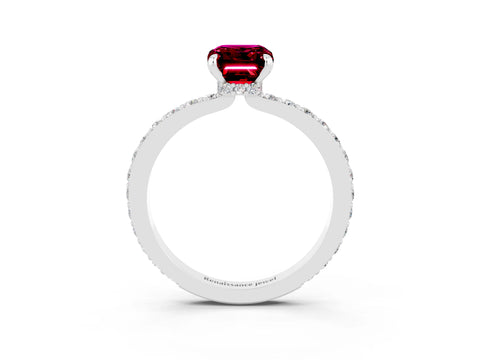 White gold Emerald Cut Garnet Pavé Engagement Ring with Round  Accents and Prong Setting_15