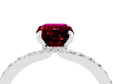 White gold Emerald Cut Garnet Pavé Engagement Ring with Round  Accents and Prong Setting_16