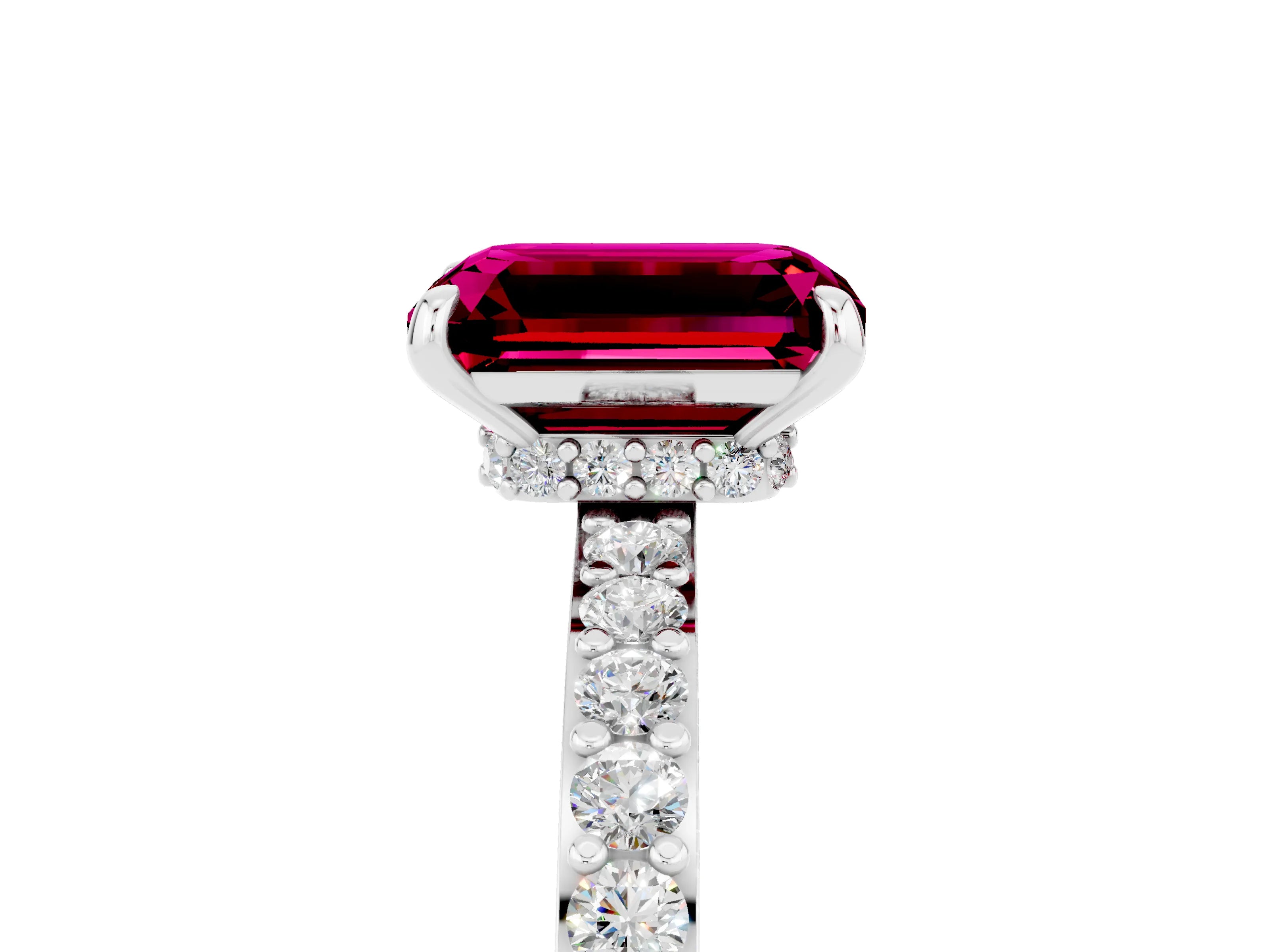 White gold Emerald Cut Garnet Pavé Engagement Ring with Round  Accents and Prong Setting_17