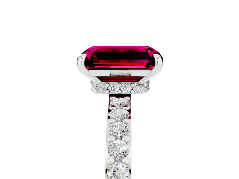 White gold Emerald Cut Garnet Pavé Engagement Ring with Round  Accents and Prong Setting_17