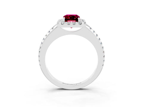 White gold Emerald Cut Garnet Pavé Halo Ring with Four-Prong Setting_15