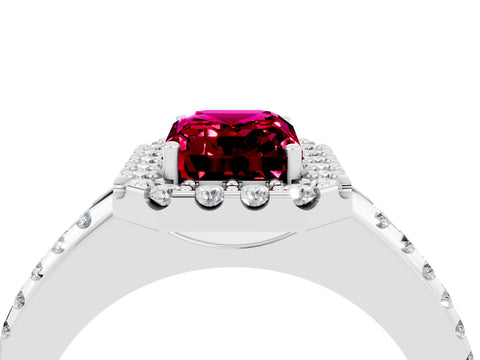 White gold Emerald Cut Garnet Pavé Halo Ring with Four-Prong Setting_16