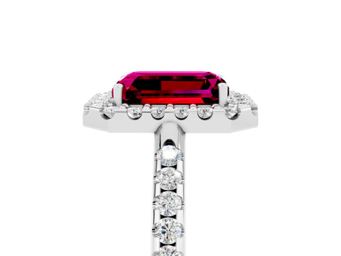 White gold Emerald Cut Garnet Pavé Halo Ring with Four-Prong Setting_17